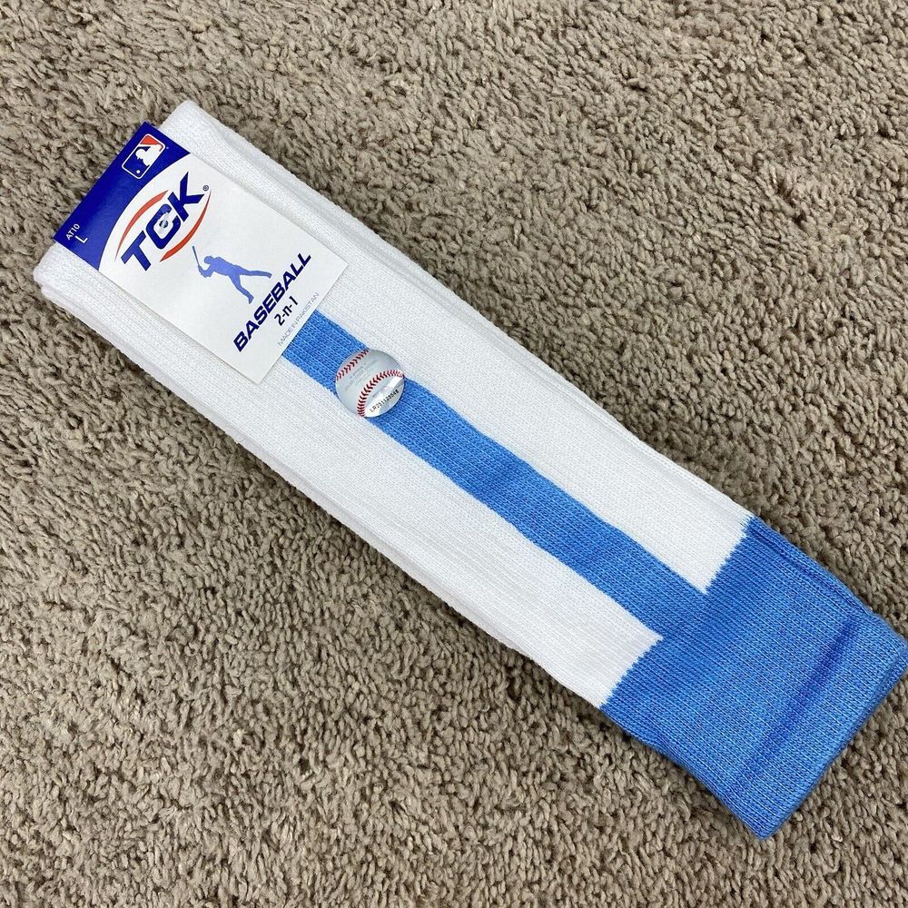 TCK Sports 2-n-1 Baseball Softball Stirrup Socks Mens L White Carolina Blue NWT